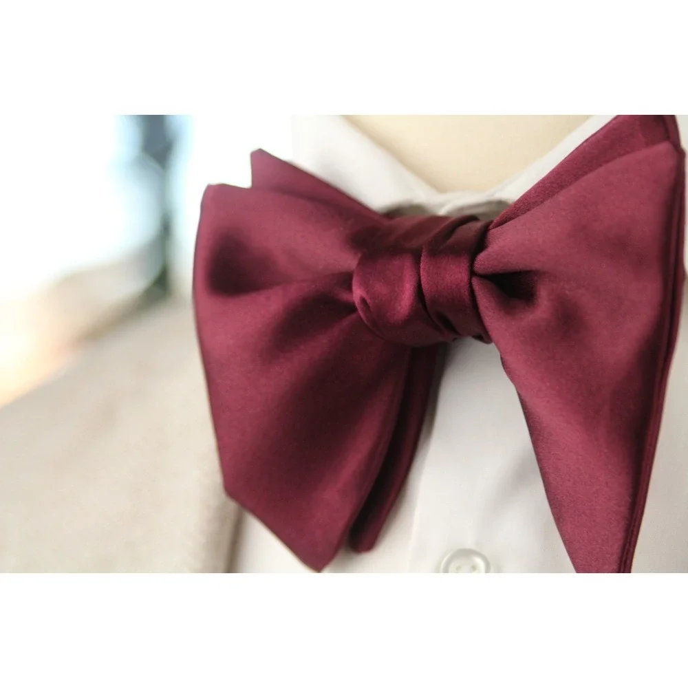 Men's Self-Tie Bow Tie 100%‎ Silk Big Butterfly Wine color Classic Formal